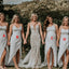 Simple Lvory Mismatched Spaghetti Strap Side Slit Mermaid Bodycon Bridesmaid Dresses Online, BL03