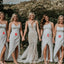 Simple Lvory Mismatched Spaghetti Strap Side Slit Mermaid Bodycon Bridesmaid Dresses Online, BL03