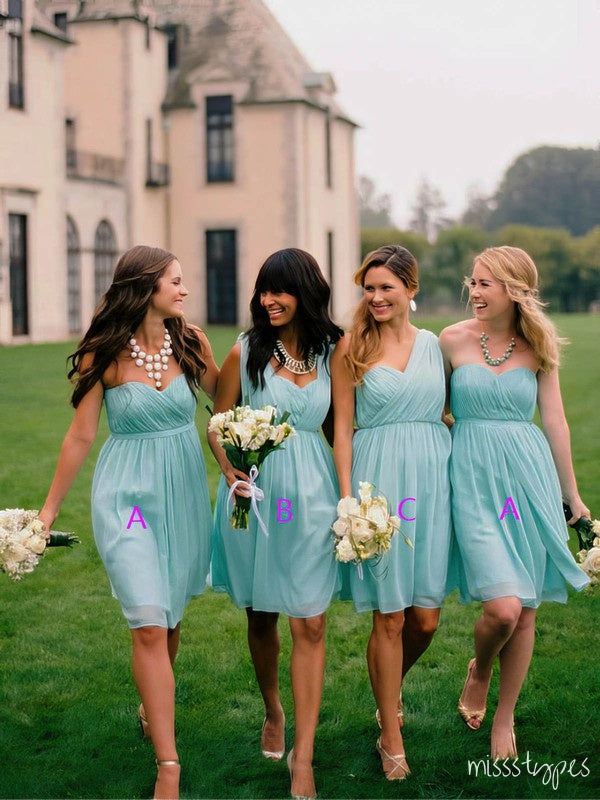 Vintage Mismatched Mint-Blue Empire Tea-Length Bridesmaid Dresses Online, BL29