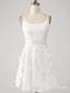 White Simple Spaghetti Strap Mini Homecoming Dresses, HM86