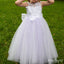 Vintage Flower Off-White Appliqued A-Line Tulle Sleeveless Long Little Flower Girl Dresses, ET21