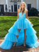 Gorgeous Blue A-line High Low Long Prom Dress Ideas, Evening Party Dresses,ZX492