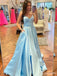 Simple Blue A-line Spaghetti Straps Maxi Long Prom Evening Party Women Dresses ,ZX397