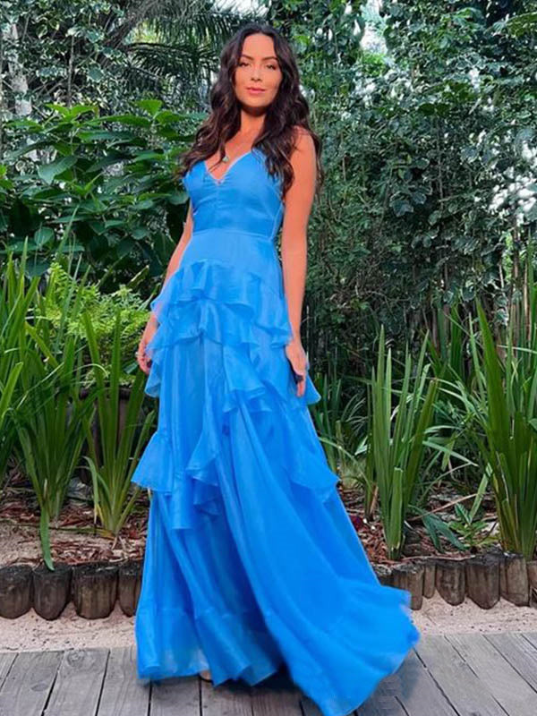 Sexy Blue A-line Spaghetti Straps Long Prom Dress Ideas, Evening Party Dresses,ZX466