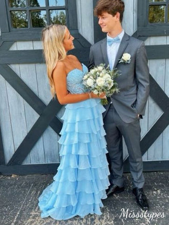 Pretty Blue A-line Sweetheart Long Prom Dress Ideas, Evening Party Dresses,ZX467