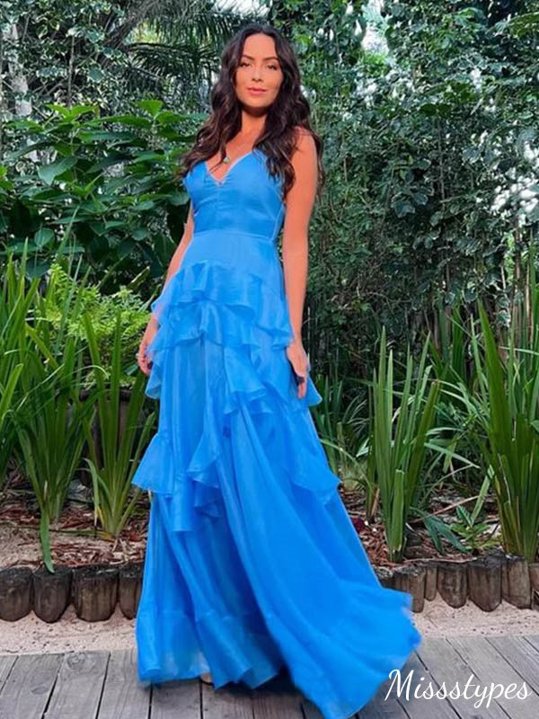 Sexy Blue A-line Spaghetti Straps Long Prom Dress Ideas, Evening Party Dresses,ZX466