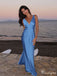 Sexy Blue Mermaid V-neck Long Prom Dress Ideas, Evening Party Dresses,ZX494