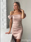 Charming Coral Pink Off Shoulder Straight Across Mini Homecoming Dresses, HM24