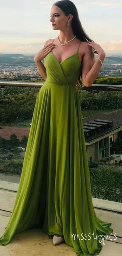 Sexy Dark-Green V-Neck Spaghetti Strap With Trailing Long Prom Evening Dress,ZX294