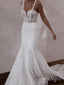 Bodycon Lady Beaded White Yarn Tulle Spaghetti Strap Mermaid Wedding Dresses HS63