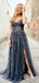 Vintage Side Slit Tulle Appliqued Women Prom Evening Dress,ZX195