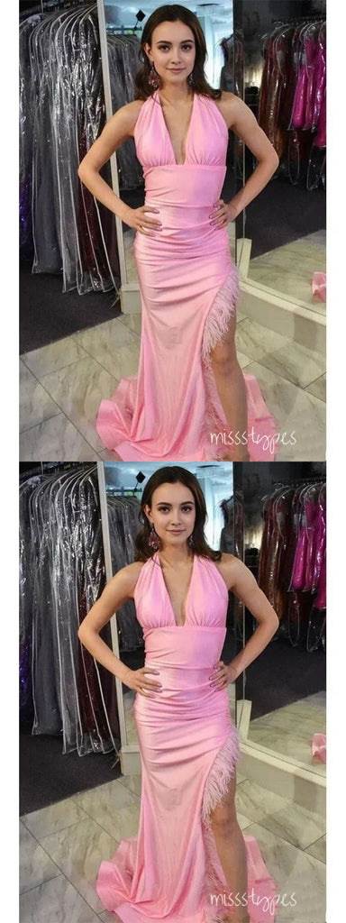 Sexy Pink Mermaid V-neck Halter Maxi Long Party Prom Evening Dress,ZX187