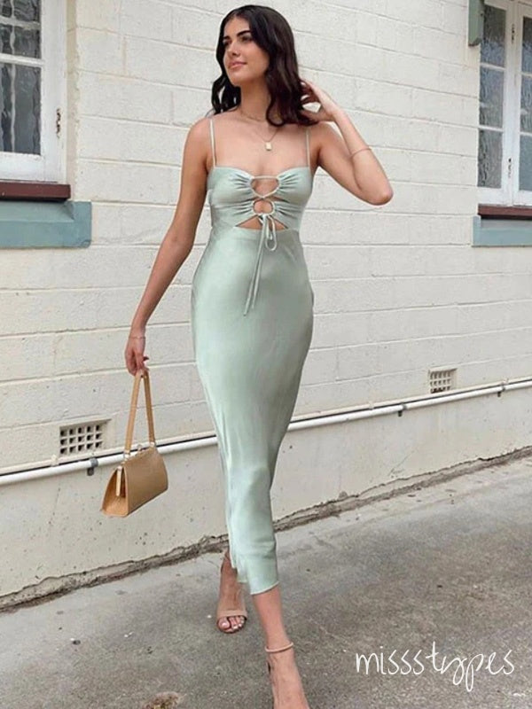 Sage-Green Sexy Classy Soft Tea-Length Fashion Prom Dresses,ZX135