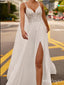 Sparkly White Side Slit Sweetheart Appliqued Beaded Long Mermaid Wedding Dresses HS55