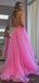 Beautiful Pink Criss-Cross Appliqued Side Slit Tulle Long Prom Evening Dress,ZX257