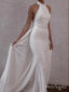 Simple White Halter Backless Mermaid Long Fashion Wedding Dresses,HS70