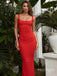 Simple Square Red Spaghetti Strap Mermaid Floor-Length Fashion Prom Dresses,ZX139