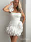 White Designed Ruffle One Shoulder Simple Soft Mini Homecoming Dresses, HM65