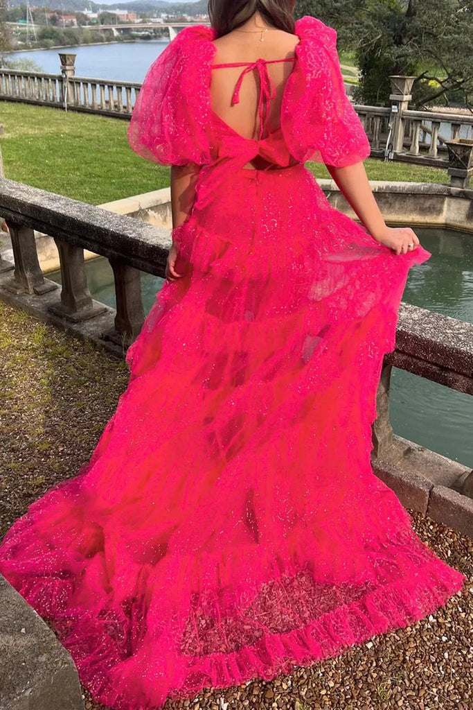 Gorgeous Hot Pink A-line Two Pieces Long Prom Dress Ideas, Evening Party Dresses,ZX493