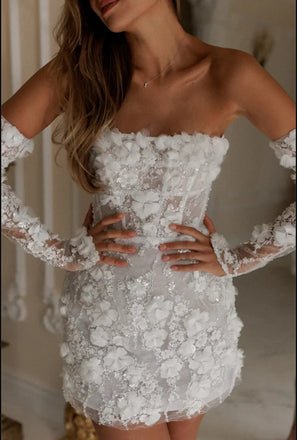 Charming Appliqued Off White Straight Across Lace Up Backless Mini Homecoming Dresses, HM57