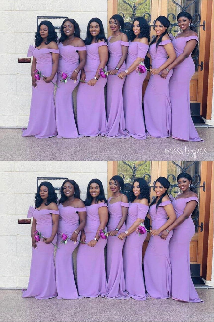 Simple Satin Mermaid Purple Floor-Length Bridesmaid Dresses Online, BL68