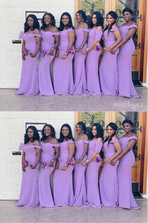 Simple Satin Mermaid Purple Floor-Length Bridesmaid Dresses Online, BL68