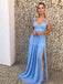 Blue A-line Side Slit Long Elegant Prom Dress To Impress, Evening Party Dresses,ZX429