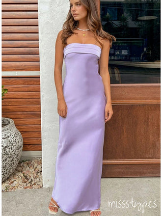 Simple Purple Tea-Length Strapless Backless Long Shift Dress Long Prom Dresses,ZX57
