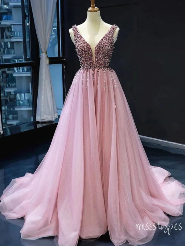 Luxurious Pink Empire Sweetheart Spaghetti Strap Long Prom Evening Dress,ZX301