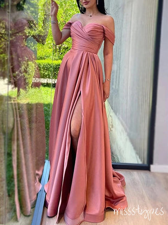 Cozy Blushing-Pink Sweetheart Side Slit Soft Long Popular Prom Dresses,ZX117
