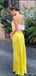 Sexy Lemon Yellow Strapless Backless Spliced Long Prom Dresses,ZX40