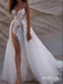 Sexy One Shoulder Appliqued Spaghetti Strap Empire Side Slit A-Line Wedding Dresses HS60