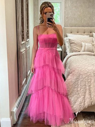 Pretty A-line Spaghetti Straps Maxi Long Prom Evening Party Dresses,ZX416