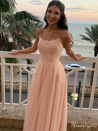 Elegant A-line Spaghetti Straps Maxi Long Prom Evening Party Dresses,ZX418