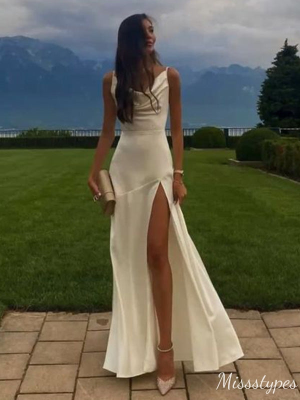 Sexy Mermaid Spaghetti Straps Side Slit Long Prom Evening Party Women Dress,ZX382