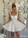 Elegant Floral White A-line Mini Short Party Homecoming Dresses,HM297