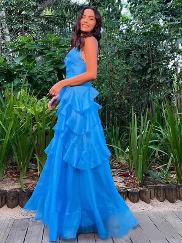 Sexy Blue A-line Spaghetti Straps Long Prom Dress Ideas, Evening Party Dresses,ZX466