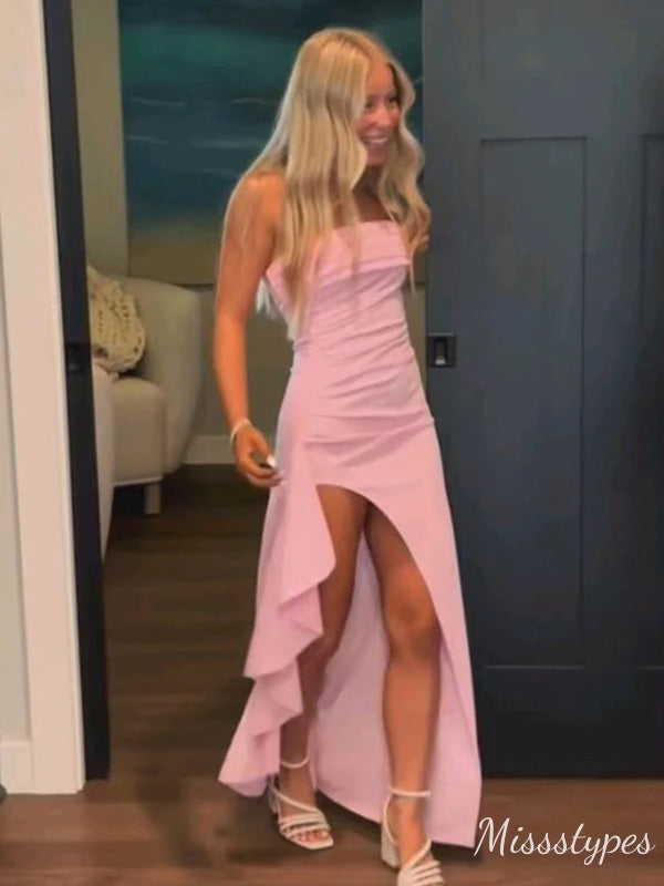 Sexy Pink Mermaid High Slit Long Prom Dress To Impress, Evening Party Dresses,ZX433