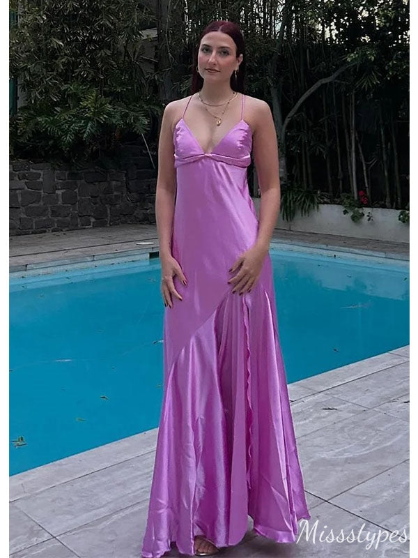 Sexy Lilac Mermaid Side Slit Long Prom Dress Ideas, Evening Party Dresses,ZX501