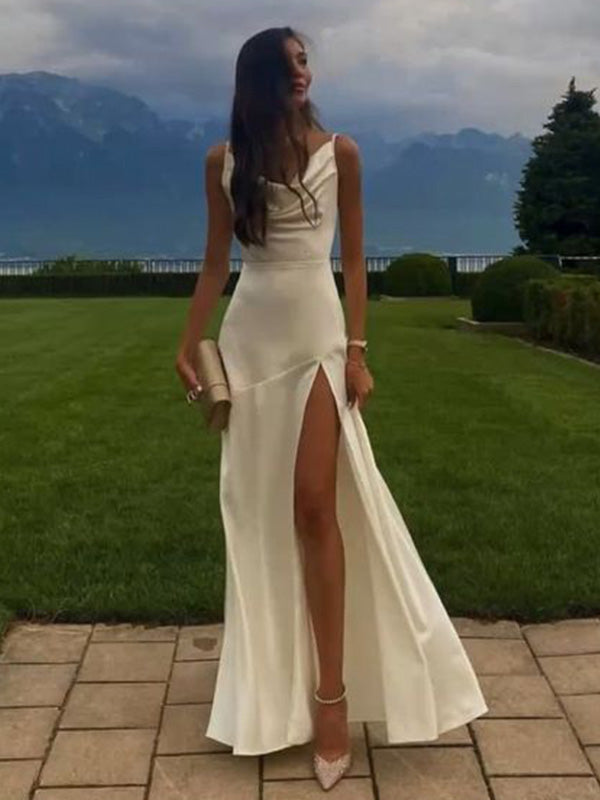 Sexy Mermaid Spaghetti Straps Side Slit Long Prom Evening Party Women Dress,ZX382