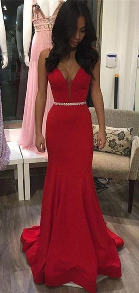 Elegant Red Mermaid V-neck Maxi Long Prom Evening Party Women Dresses ,ZX393