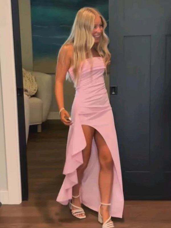 Sexy Pink Mermaid High Slit Long Prom Dress To Impress, Evening Party Dresses,ZX433