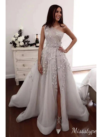 Elegant A-Line One Shoulder Maxi Long Prom Dress Ideas, Evening Party Dresses,ZX474