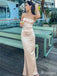 Sexy Mermaid Champagne Spaghetti Straps Maxi Long Prom Evening Party Dresses,ZX407