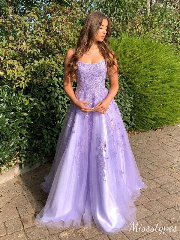 Elegant Purple A-line Spaghetti Straps Maxi Long Prom Evening Party Dresses,ZX401