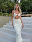 White V-Neck Openback Spaghetti Strap Sexy Mermaid Long Fashion Prom Dresses,ZX99