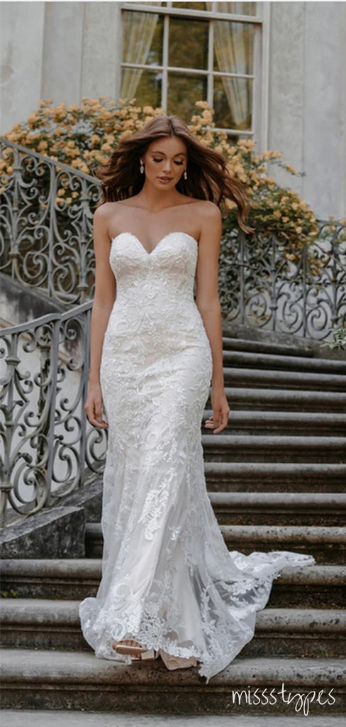 Sexy Lady Lace Sweetheart Long With Tail Mermaid Wedding Dresses HS17