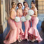 Sexy Pink Off Shoulder Mermaid Floor-Length Women Bridesmaid Dresses Online, BL116