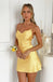 Beautiful Yellow Spaghetti Strap Backless Cowl Mini Homecoming Dresses, HM30