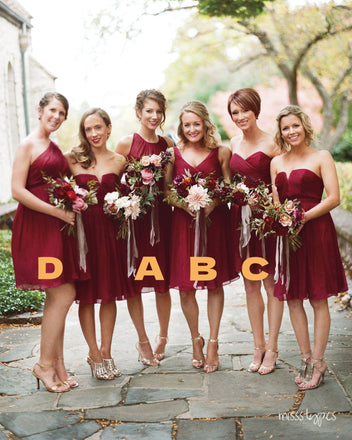 Lady Mismatched Red Knee-Length Tulle Pleat Bridesmaid Dresses Online, BL26